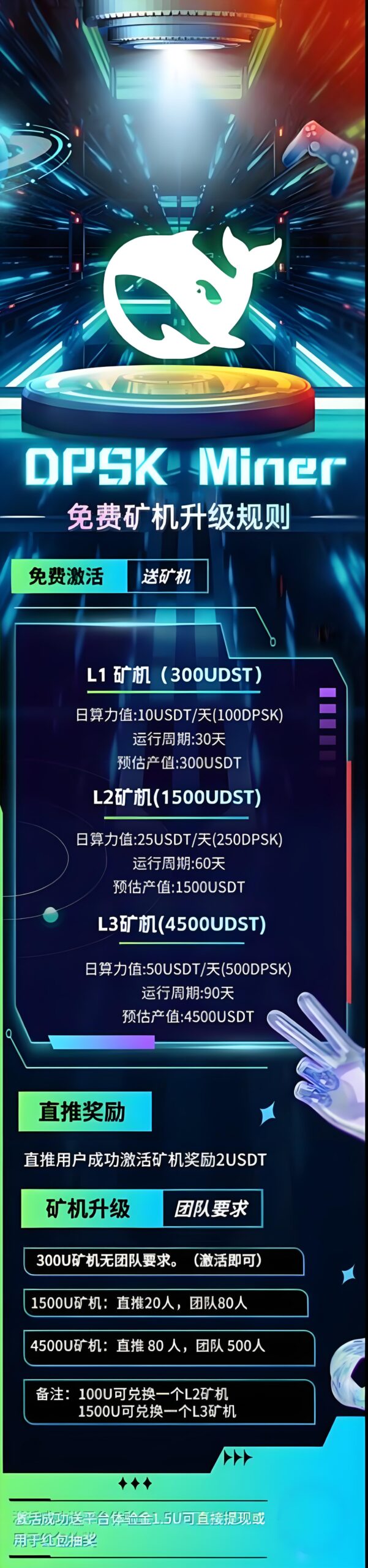 史上最大空投，挖掘DPSK空投币，注册就送300U矿机一台。