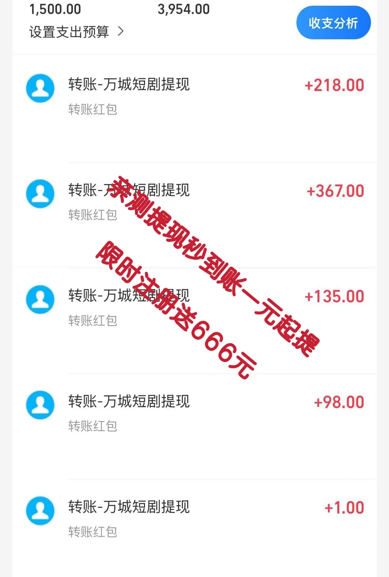 今日首码《万城短剧》注册赠送666元，自动分红收益，零撸签到送99元，提现秒到