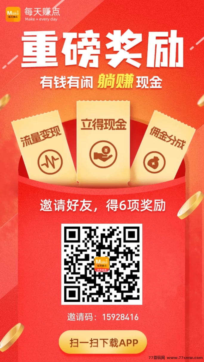 每日赚点上线！兼职接单，邀好友拆红包赚米！