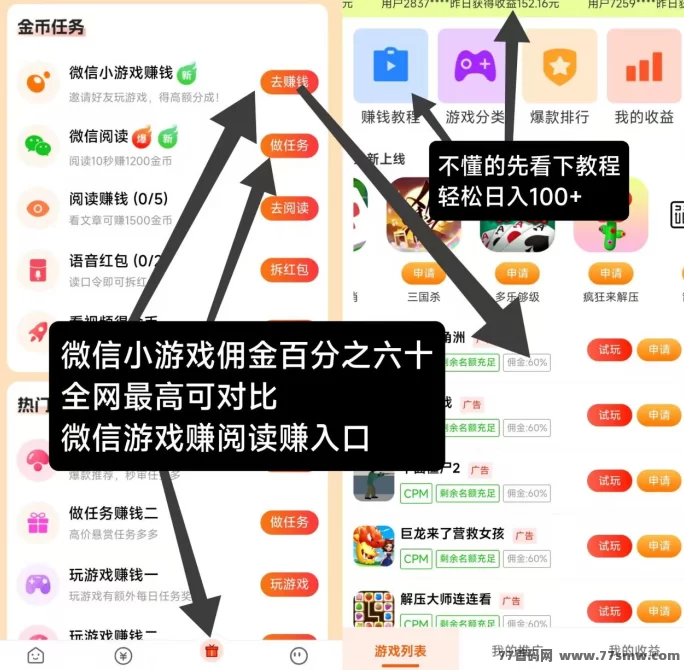 ​小游戏涌金高，轻松日入过百，任务赚米两不误！